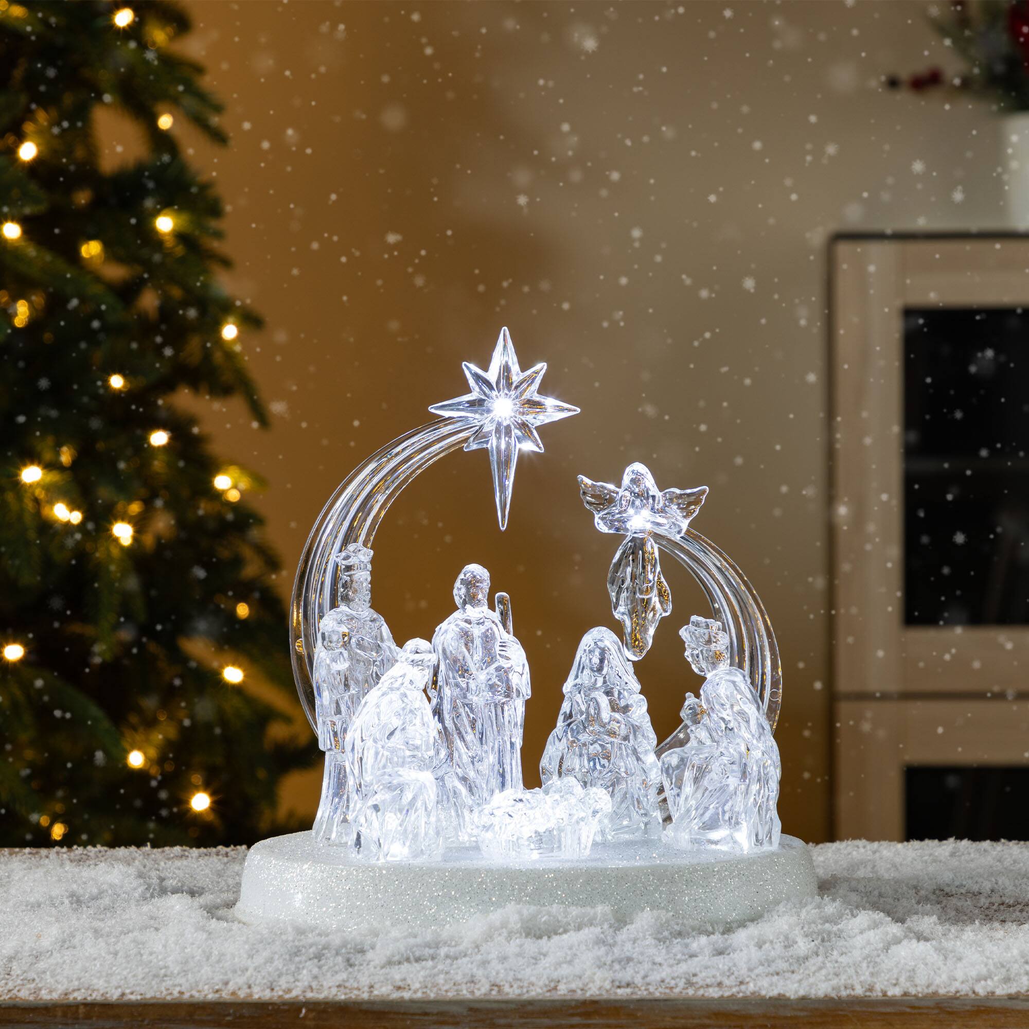 Glitzhome® 9" Christmas Lighted Acrylic Tabletop Nativity Scene Figurine